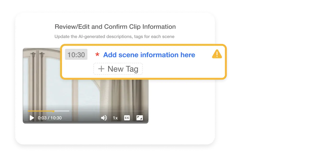 Manual Tagging in Visla Private Stock, illustrating the tagging interface for organizing and describing video content for better precision.